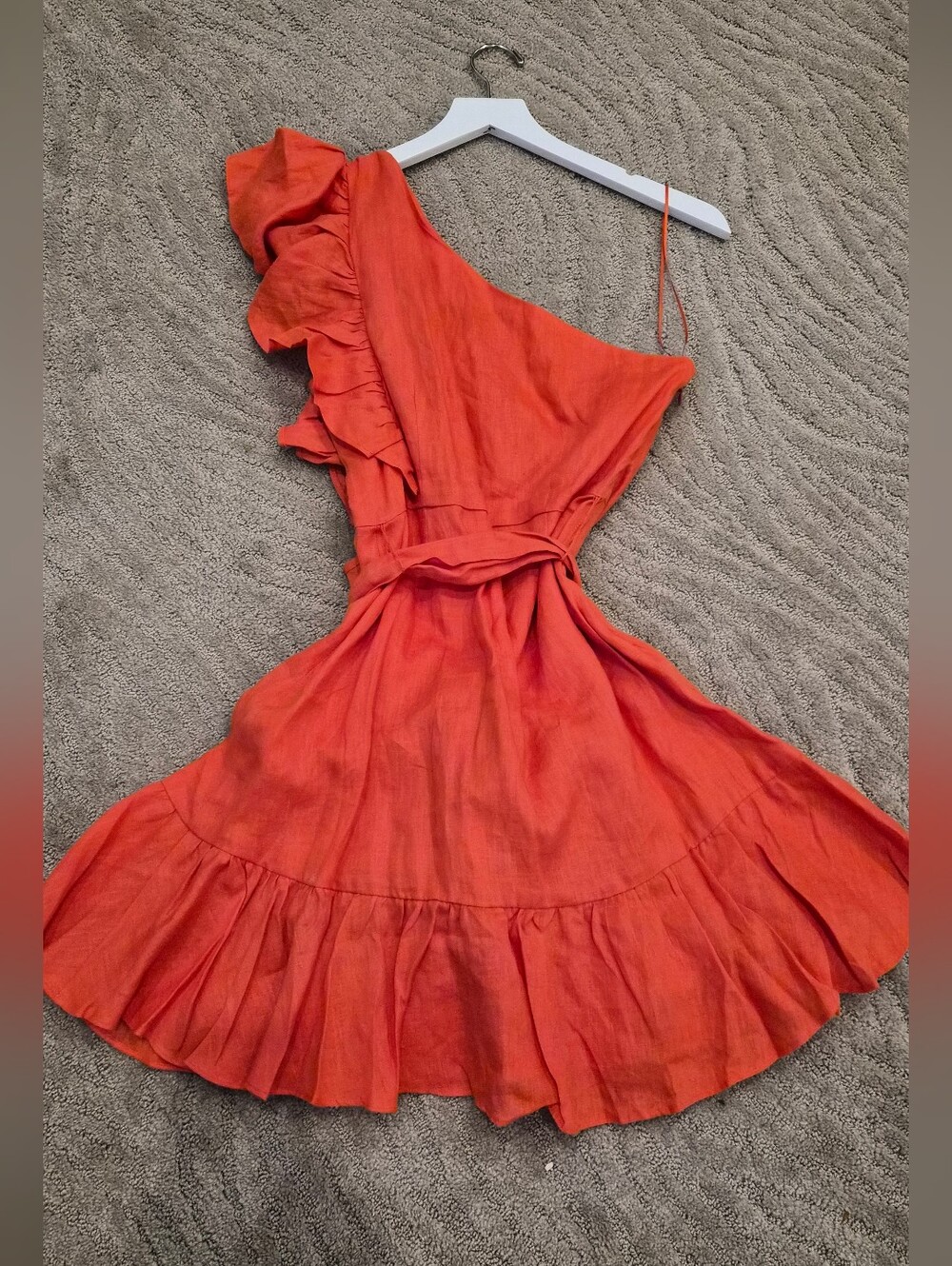 Banana Republic Coral Linen One-Shoulder Ruffle Mini Dress - Size 4 - Picture 6 of 9
